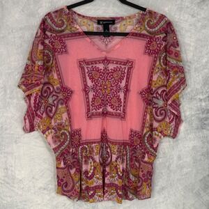 VTG Y2k INC Pink Paisley Sheer Mesh Top Womens sz L P Fairy Grunge Indie Sleaze